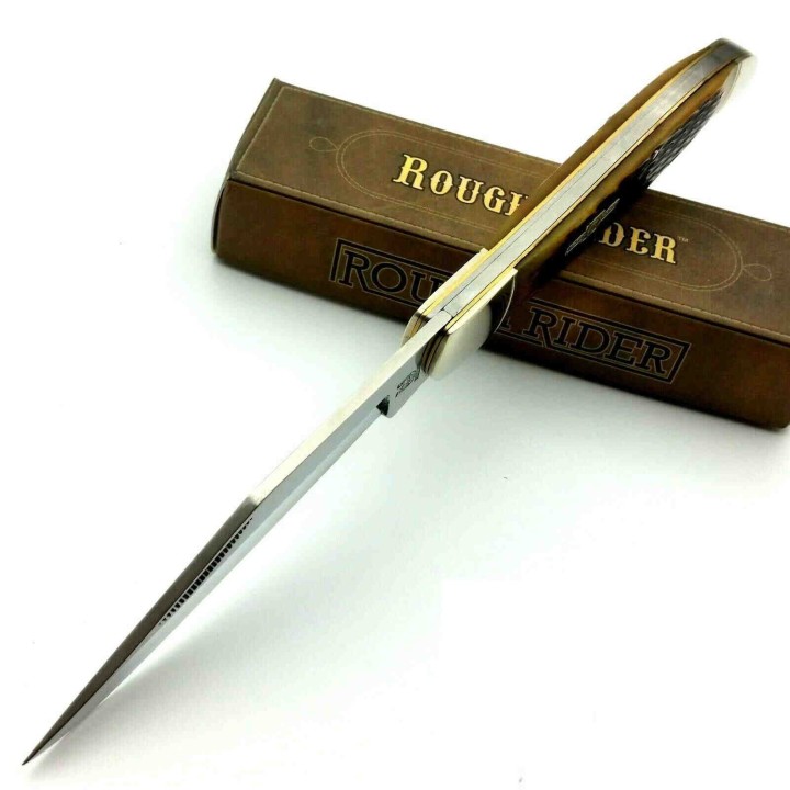 Couteau de Chasse Pliant Manche Os Lame Acier 440 Linerlock Rough Rider RR854 - Livraison Gratuite