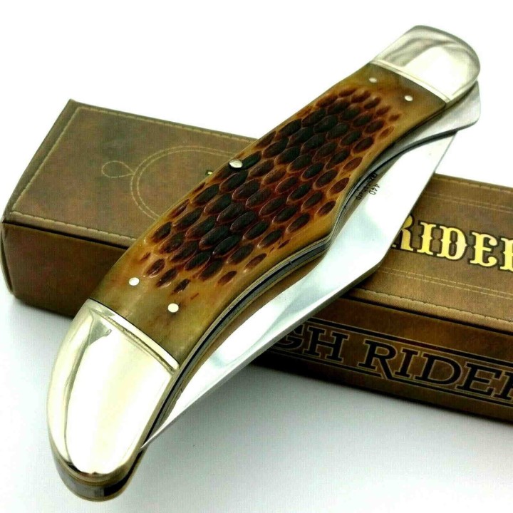 Couteau de Chasse Pliant Manche Os Lame Acier 440 Linerlock Rough Rider RR854 - Livraison Gratuite