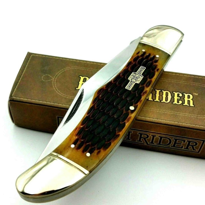 Couteau de Chasse Pliant Manche Os Lame Acier 440 Linerlock Rough Rider RR854 - Livraison Gratuite