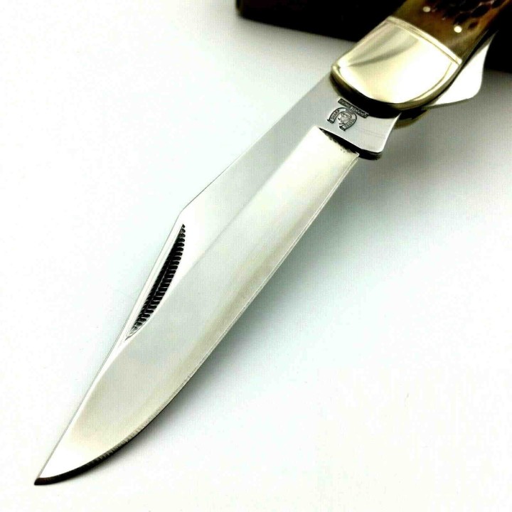 Couteau de Chasse Pliant Manche Os Lame Acier 440 Linerlock Rough Rider RR854 - Livraison Gratuite