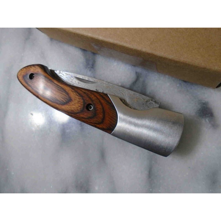 Couteau Damas Elk Ridge Pakkawood Lame 128 Couches Manche Bois Slip Joint ER968PW - Livraison Gratuite
