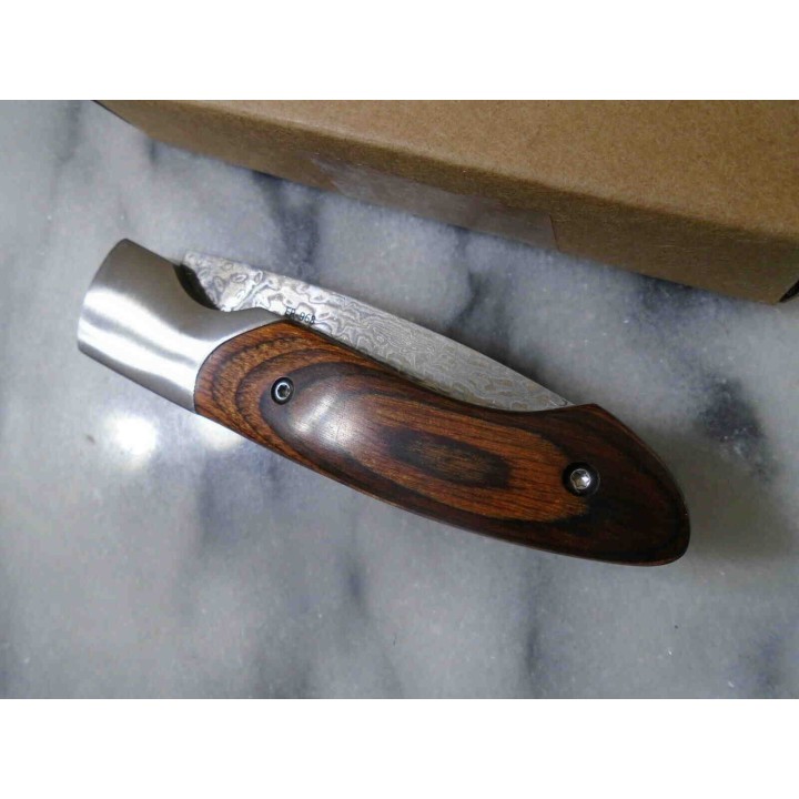 Couteau Damas Elk Ridge Pakkawood Lame 128 Couches Manche Bois Slip Joint ER968PW - Livraison Gratuite