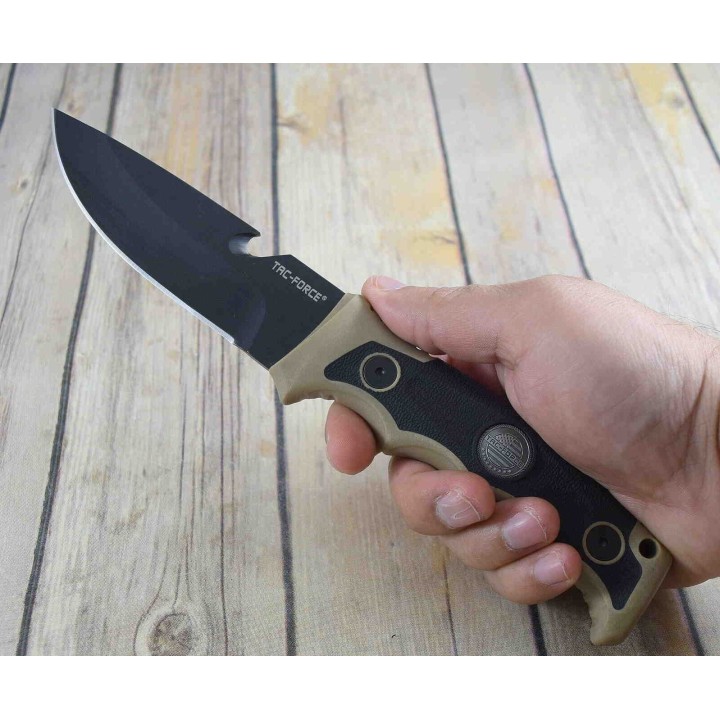 Couteau Tac Force Tactical Manche Tan Lame Acier 3Cr13 Etui Nylon Bracelet Paracorde TFFIX005TN - Livraison Gratuite