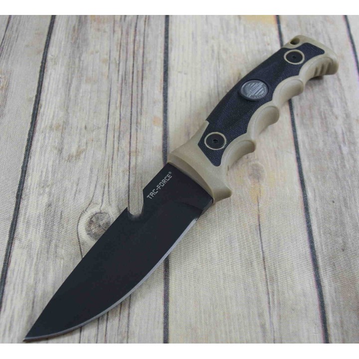 Couteau Tac Force Tactical Manche Tan Lame Acier 3Cr13 Etui Nylon Bracelet Paracorde TFFIX005TN - Livraison Gratuite