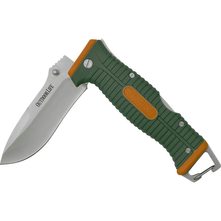 Couteau Outdoor Life Camping Folding Lame Acier 7Cr17MoV Manche FRN Etui Nylon OLFDR001OGN - Livraison Gratuite