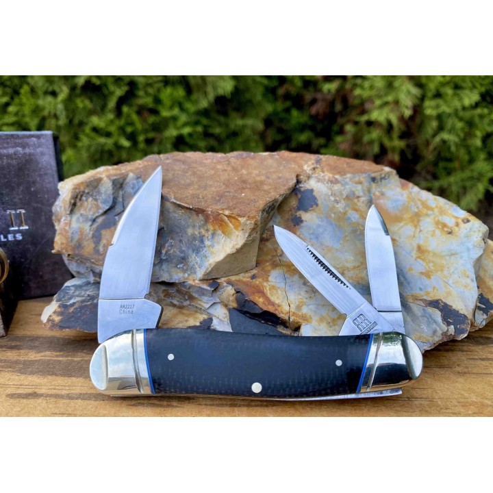 Couteau Rough Ryder Seahorse Whittler Black Micarta 3 Lames Acier Carbone T10 RR2217 - Livraison Gratuite
