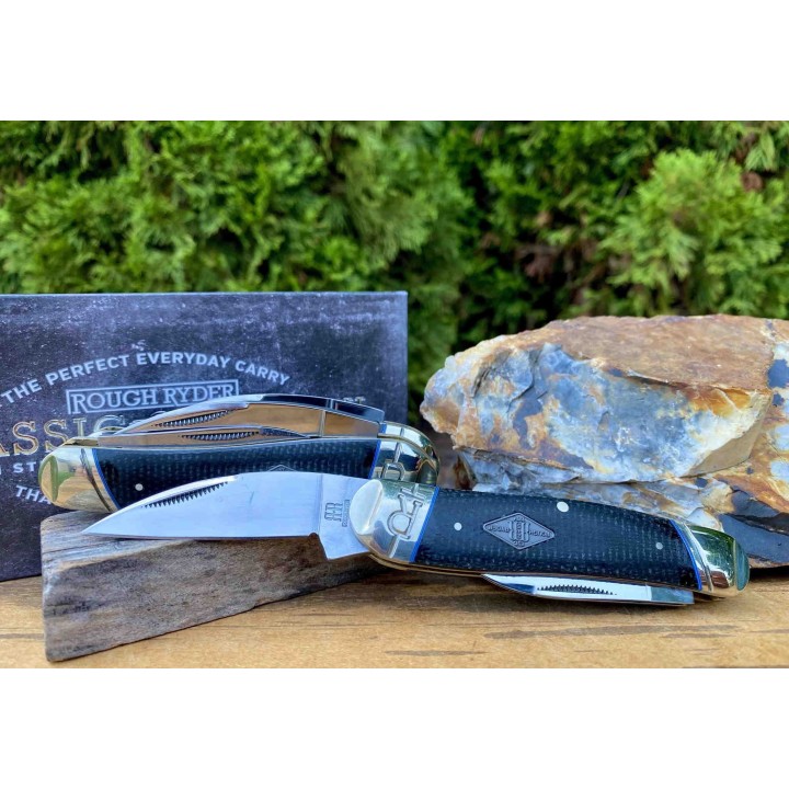 Couteau Rough Ryder Seahorse Whittler Black Micarta 3 Lames Acier Carbone T10 RR2217 - Livraison Gratuite
