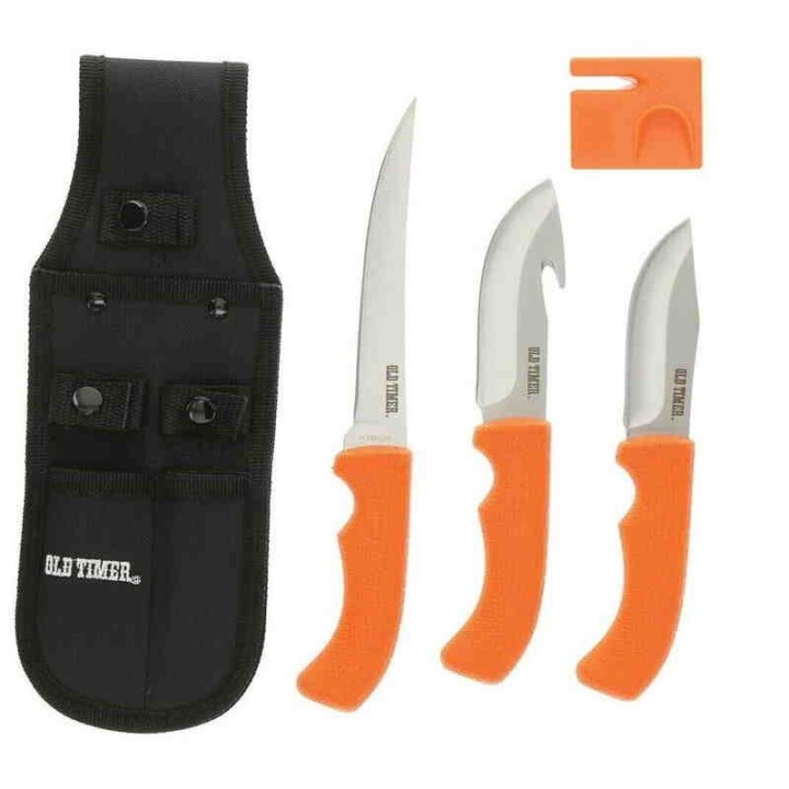 Set de 3 Couteaux Schrade Old Timer Orange Lames 7Cr17MoV Etui Nylon SCHP1158659 - Livraison Gratuite