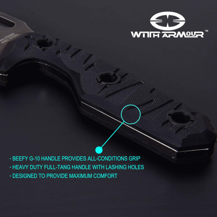 Couteau WithArmour Mammoth Lame Acier 440C Manche G10 Etui Kydex WAR034BK - Livraison Gratuite