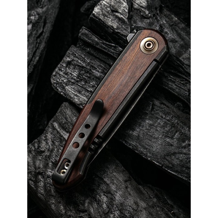 Couteau We Knife Smooth Sentinel Cuibourtia Lame Acier CPM-20CV Manche Titane/Bois IKBS Framelock WE200433 - Livraison Gratuite