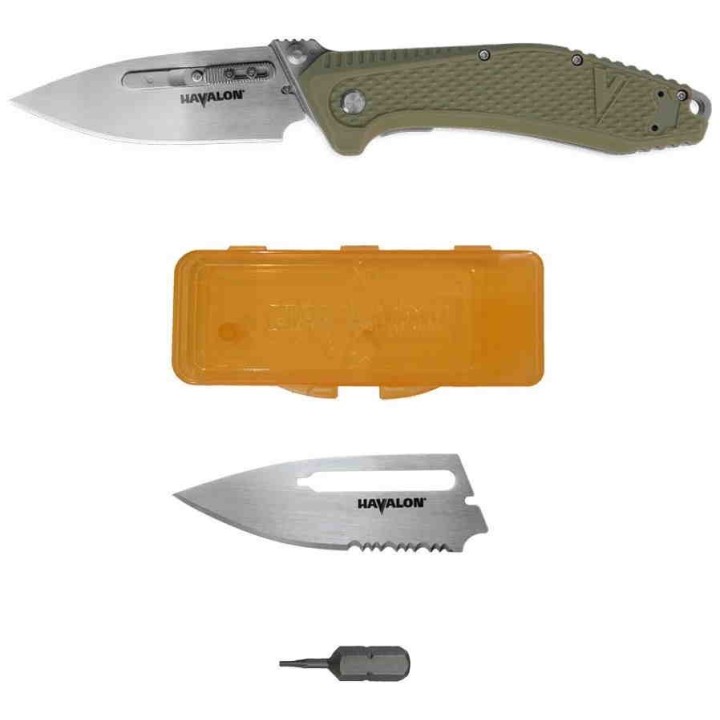Couteau Havalon EDC REDI-Lock A/O Green Lames AUS-8 Manche Green Polymer Clip HVXTCREDIG - Livraison Gratuite