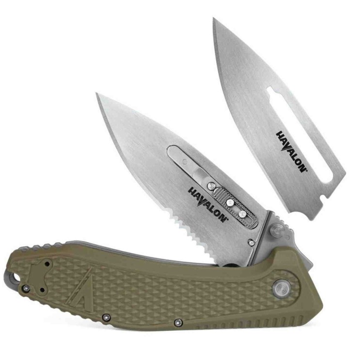 Couteau Havalon EDC REDI-Lock A/O Green Lames AUS-8 Manche Green Polymer Clip HVXTCREDIG - Livraison Gratuite