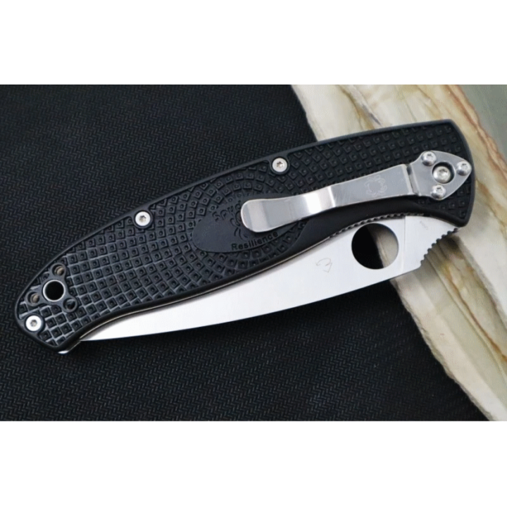 Couteau Spyderco Resilience Combo Satin Lame Acier 8Cr13MoV Manche FRN Linerlock Clip SC142PSBK - Livraison Gratuite
