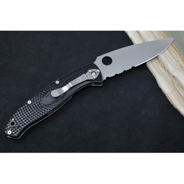 Couteau Spyderco Resilience Combo Satin Lame Acier 8Cr13MoV Manche FRN Linerlock Clip SC142PSBK - Livraison Gratuite