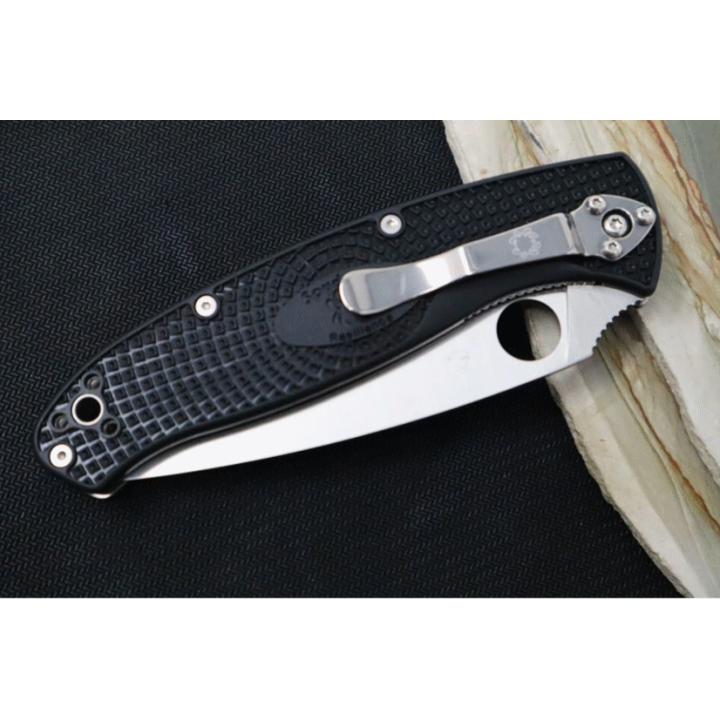 Couteau Spyderco Resilience Plain Satin Lame Acier 8Cr13MoV Manche FRN Linerlock Clip SC142PBK - Livraison Gratuite