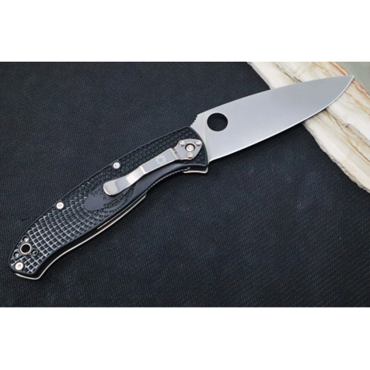 Couteau Spyderco Resilience Plain Satin Lame Acier 8Cr13MoV Manche FRN Linerlock Clip SC142PBK - Livraison Gratuite
