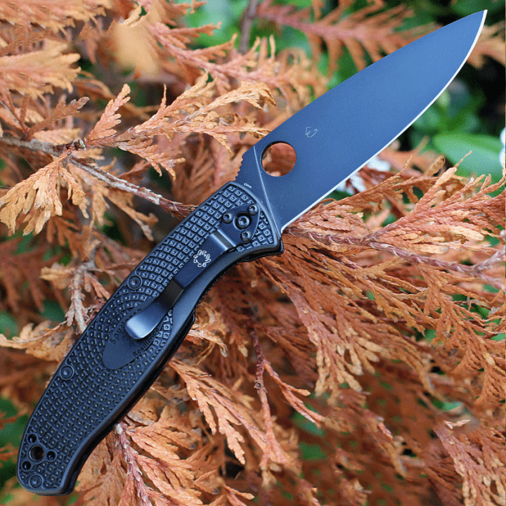 Couteau Spyderco Resilience Plain edge Black Lame Acier 8Cr13MoV Manche FRN Linerlock Clip SC142PBBK - Livraison Gratuite