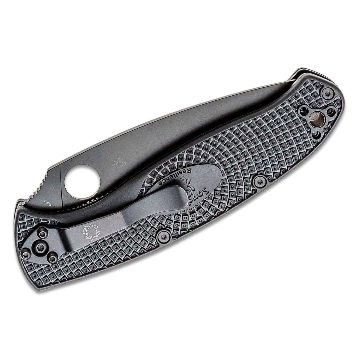 Couteau Spyderco Resilience Plain edge Black Lame Acier 8Cr13MoV Manche FRN Linerlock Clip SC142PBBK - Livraison Gratuite