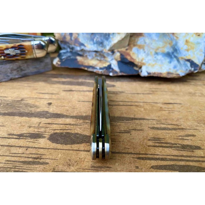 Couteau Rough Rider Whittler Amber Jigged Bone 3 Lames Acier 440 Manche Os RR375 - Livraison Gratuite