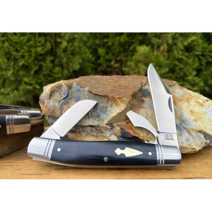 Couteau Rough Rider Reserve Common Stock 3 Lames Acier D2 Manche Micarta RRR008 - Livraison Gratuite