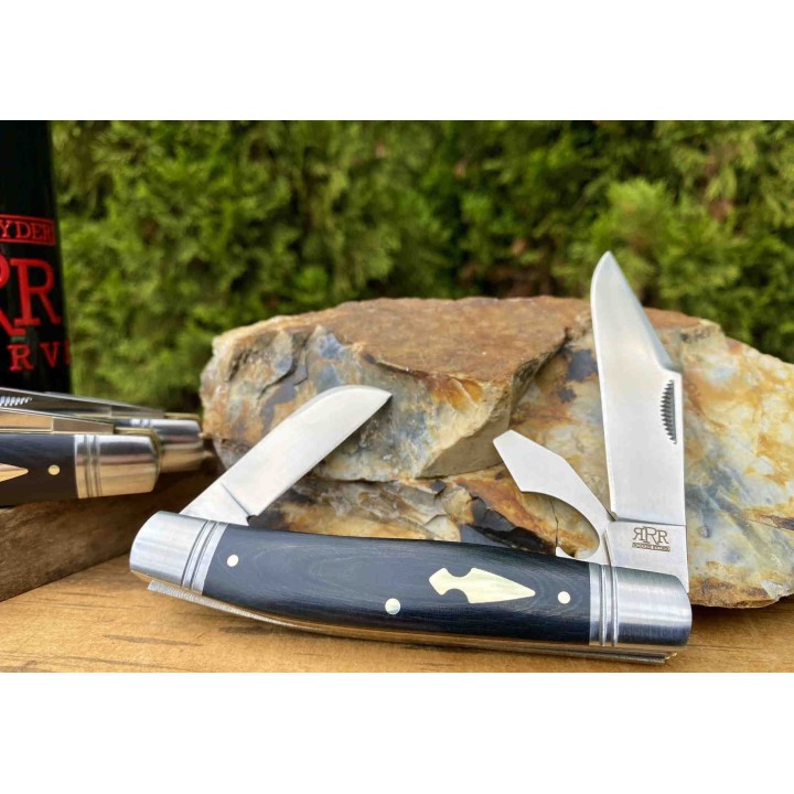 Couteau Rough Rider Reserve Common Stock 3 Lames Acier D2 Manche Micarta RRR008 - Livraison Gratuite