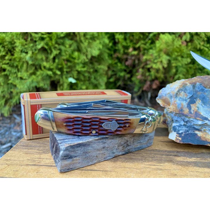 RR2289 Couteau Rough Ryder Copperhead Amber Jigged Bone Lames Acier 440 Manche OS - Livraison Gratuite