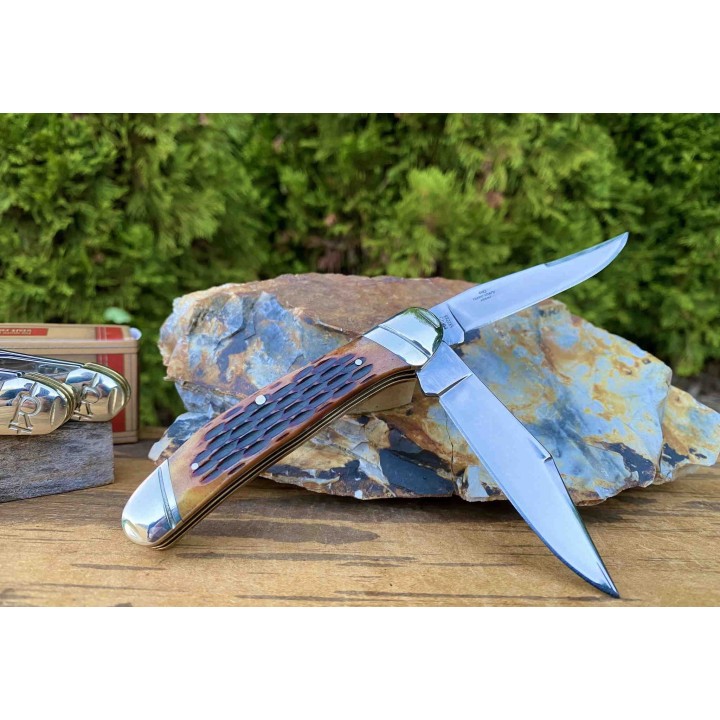 RR2289 Couteau Rough Ryder Copperhead Amber Jigged Bone Lames Acier 440 Manche OS - Livraison Gratuite