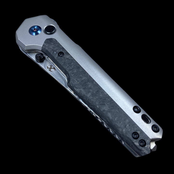 Couteau Kansept EDC Tac Button Lock Lame Acier Damas Manche Fibre Carbone/Titane K2009A3 - Livraison Gratuite