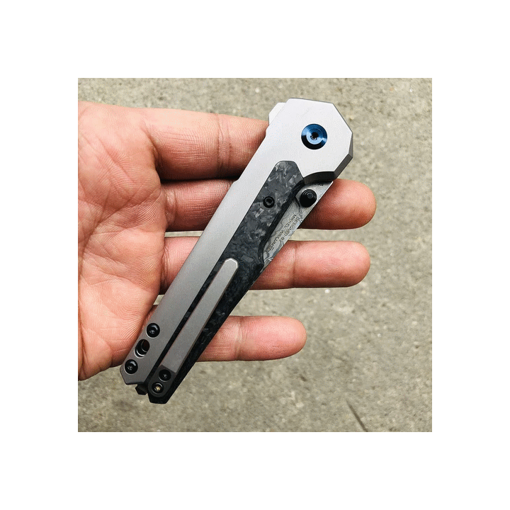 Couteau Kansept EDC Tac Button Lock Lame Acier Damas Manche Fibre Carbone/Titane K2009A3 - Livraison Gratuite