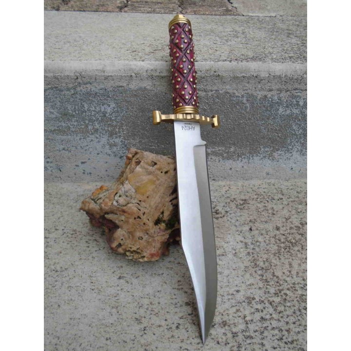 Poignard Couteau American Hunter Lame Acier Carbone Manche Bois Façon Médiéval Etui Cuir AH024 - Livraison Gratuite