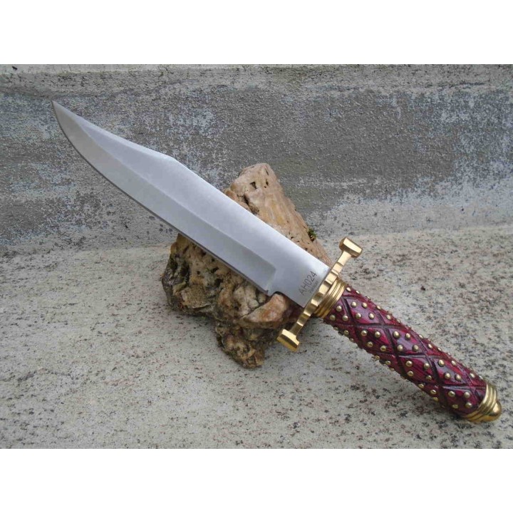 Poignard Couteau American Hunter Lame Acier Carbone Manche Bois Façon Médiéval Etui Cuir AH024 - Livraison Gratuite