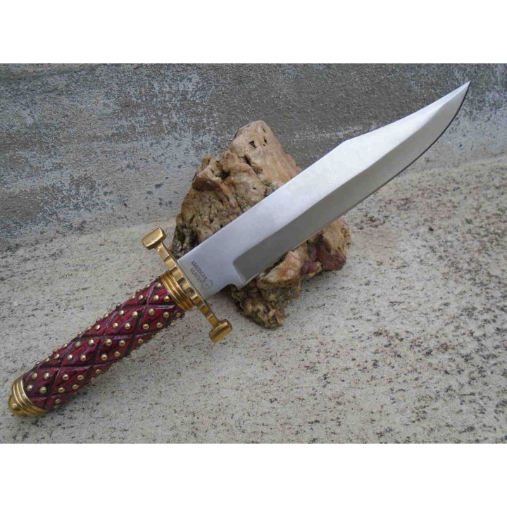 Poignard Couteau American Hunter Lame Acier Carbone Manche Bois Façon Médiéval Etui Cuir AH024 - Livraison Gratuite