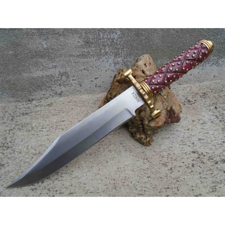 Poignard Couteau American Hunter Lame Acier Carbone Manche Bois Façon Médiéval Etui Cuir AH024 - Livraison Gratuite