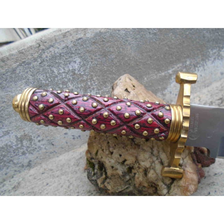 Poignard Couteau American Hunter Lame Acier Carbone Manche Bois Façon Médiéval Etui Cuir AH024 - Livraison Gratuite