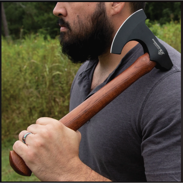 Hache de Viking United Cutlery Bushmaster Axe Lame Acier Carbone 1055 Manche Bois Etui Cuir UC3438 - Livraison Gratuite