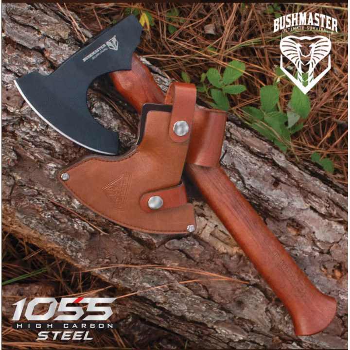 Hache de Viking United Cutlery Bushmaster Axe Lame Acier Carbone 1055 Manche Bois Etui Cuir UC3438 - Livraison Gratuite