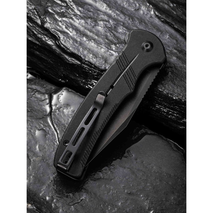 Couteau CIVIVI Cogent Black Button Lock Manche G10 Lame Acier 14C28N Part Serr IKBS Clip CIVC20038E1 - Livraison Gratuite