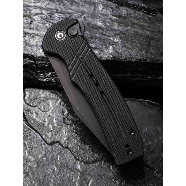 Couteau CIVIVI Cogent Black Button Lock Manche G10 Lame Acier 14C28N Plain IKBS Clip CIVC20038D1 - Livraison Gratuite