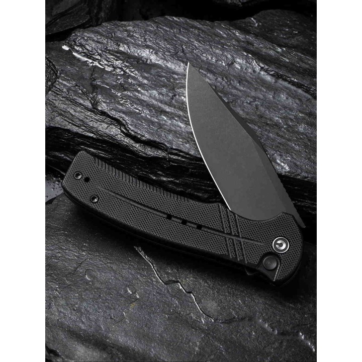 Couteau CIVIVI Cogent Black Button Lock Manche G10 Lame Acier 14C28N Plain IKBS Clip CIVC20038D1 - Livraison Gratuite