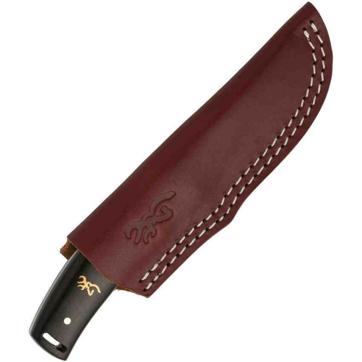 Couteau Browning Buckmark Hunter Lame Acier 8Cr14MoV Manche Bois Etui Cuir BR0271 - Livraison Gratuite
