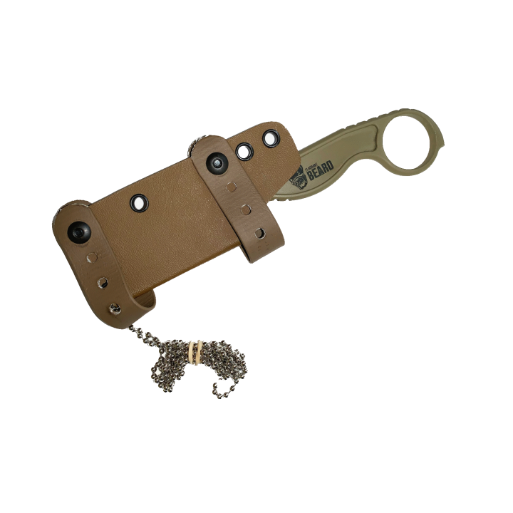 Couteau de Cou Karambit Flagrant Beard Havoc Coyote Lame Acier Carbone 1095 Etui Kydex Made In USA FBF2499 - Livraison Gratuite