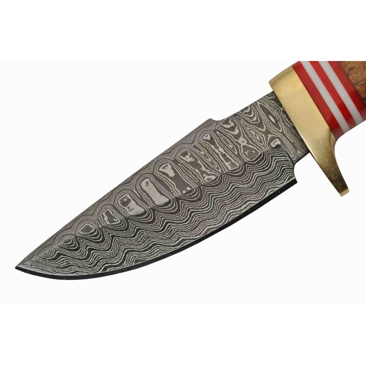 Couteau Damas Hunter Walnut Lame 256 Couches Manche Noyer Etui Cuir DM1287 - Livraison Gratuite
