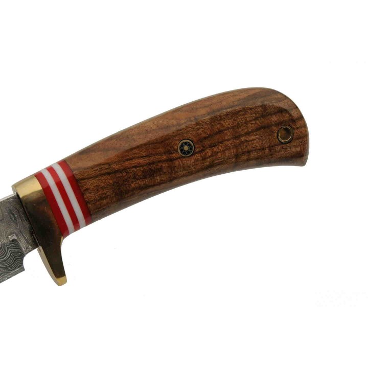 Couteau Damas Hunter Walnut Lame 256 Couches Manche Noyer Etui Cuir DM1287 - Livraison Gratuite