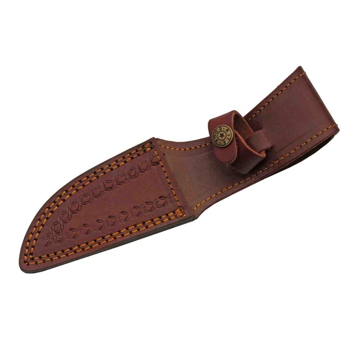 Couteau Damas Hunter Walnut Lame 256 Couches Manche Noyer Etui Cuir DM1287 - Livraison Gratuite