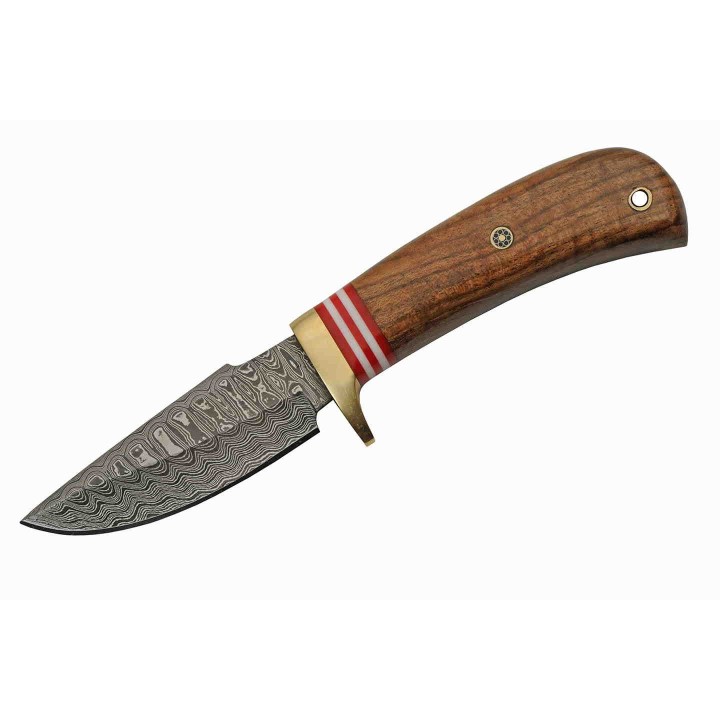 Couteau Damas Hunter Walnut Lame 256 Couches Manche Noyer Etui Cuir DM1287 - Livraison Gratuite