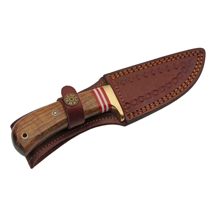 Couteau Damas Hunter Walnut Lame 256 Couches Manche Noyer Etui Cuir DM1287 - Livraison Gratuite