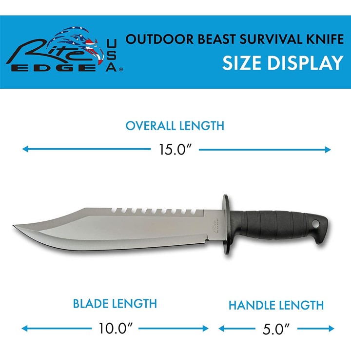 Couteau Bowie Outdoor Beast Knife Lame Acier 7Cr17MoV Manche Abs Etui Nylon CN211539 - Livraison Gratuite