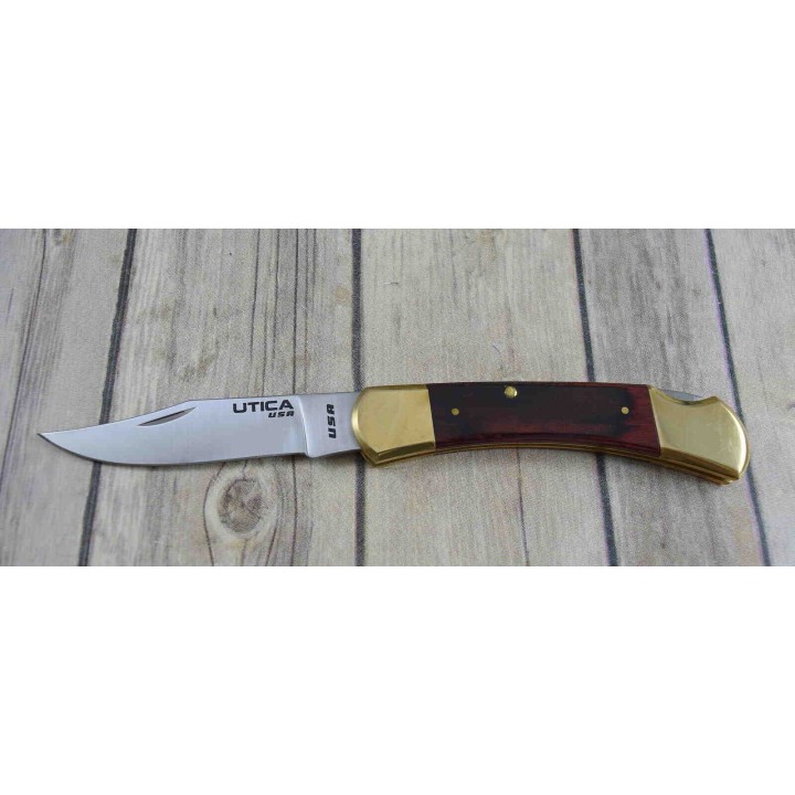 Couteau UTICA Original II Lame Acier Carbone Manche Bois Lockback Made USA UTK1117101CP - Livraison Gratuite