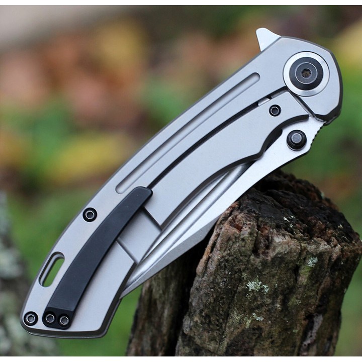 Couteau Kansept Pretatout Gray Manche Titane Lame Acier S35VN IKBS Framelock Clip K1032A2 - Livraison Gratuite