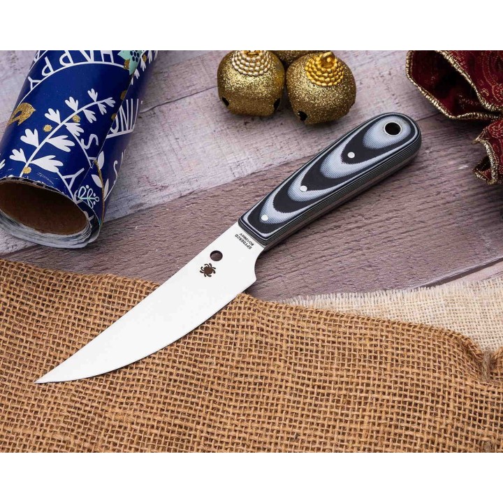 Couteau Spyderco Bow River Black/Gray Lame Acier 8Cr13MoV Manche G10 Etui Cuir SCFB46GP - Livraison Gratuite